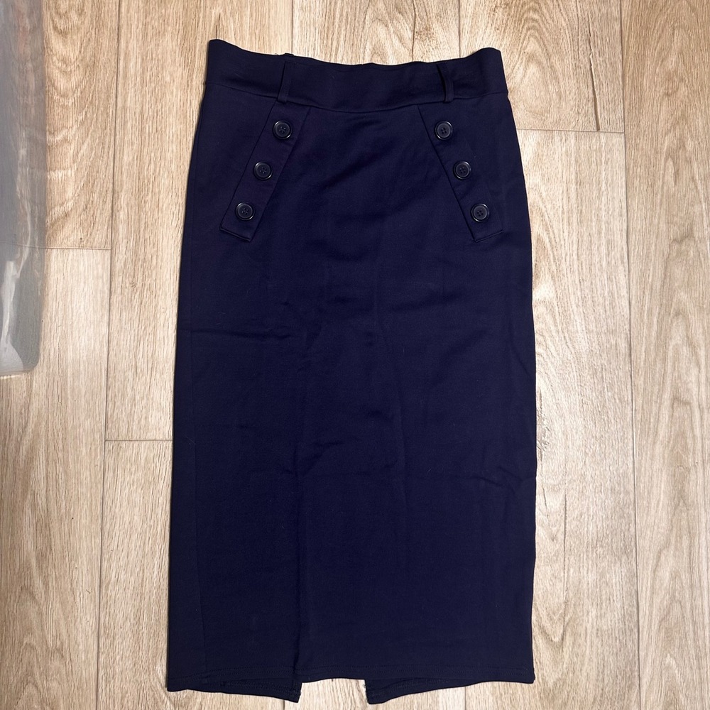 Philosophy Republic Clothing Navy Blue Button Front Midi Pencil Skirt Size 6